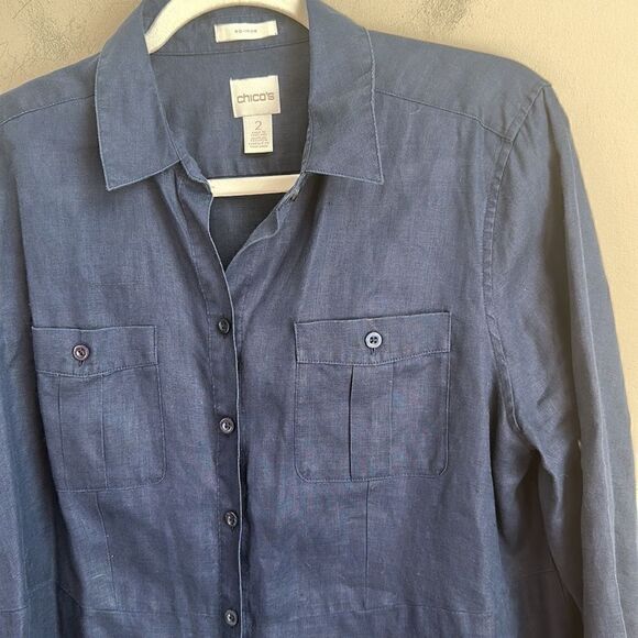 Chico’s 100% Linen No Iron Tunic Top 2=L - Picture 2 of 6